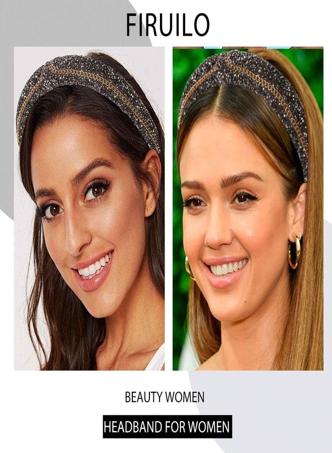 Firuilo Rhinestone Headband Sparkly Crystal Diamond Hairband Chain Hair hoop Black Hair Accessories for Women (Type A) - Image 3